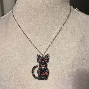 Colorful unique patterned long cat pendant necklace